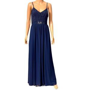 INA (i:na) Navy Lace Spaghetti Strap Long Gown